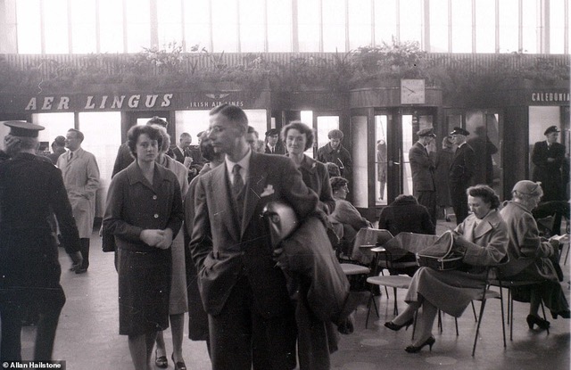 Passengers wait for their flights at Renfrew Airport in Glasgow in April 1960 next to an Aer Lingus sign. Other airlines serving the airport included Scottish Airways and British European Airways. It was a domestic airport serving the city of Glasgow until it was decommissioned in 1966