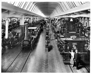 A interior view of trains in Henry Ford Museum in Dearborn Michigan Circa 1950