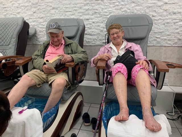 alan and MARJORIE at toenail snapping…EMBARASING