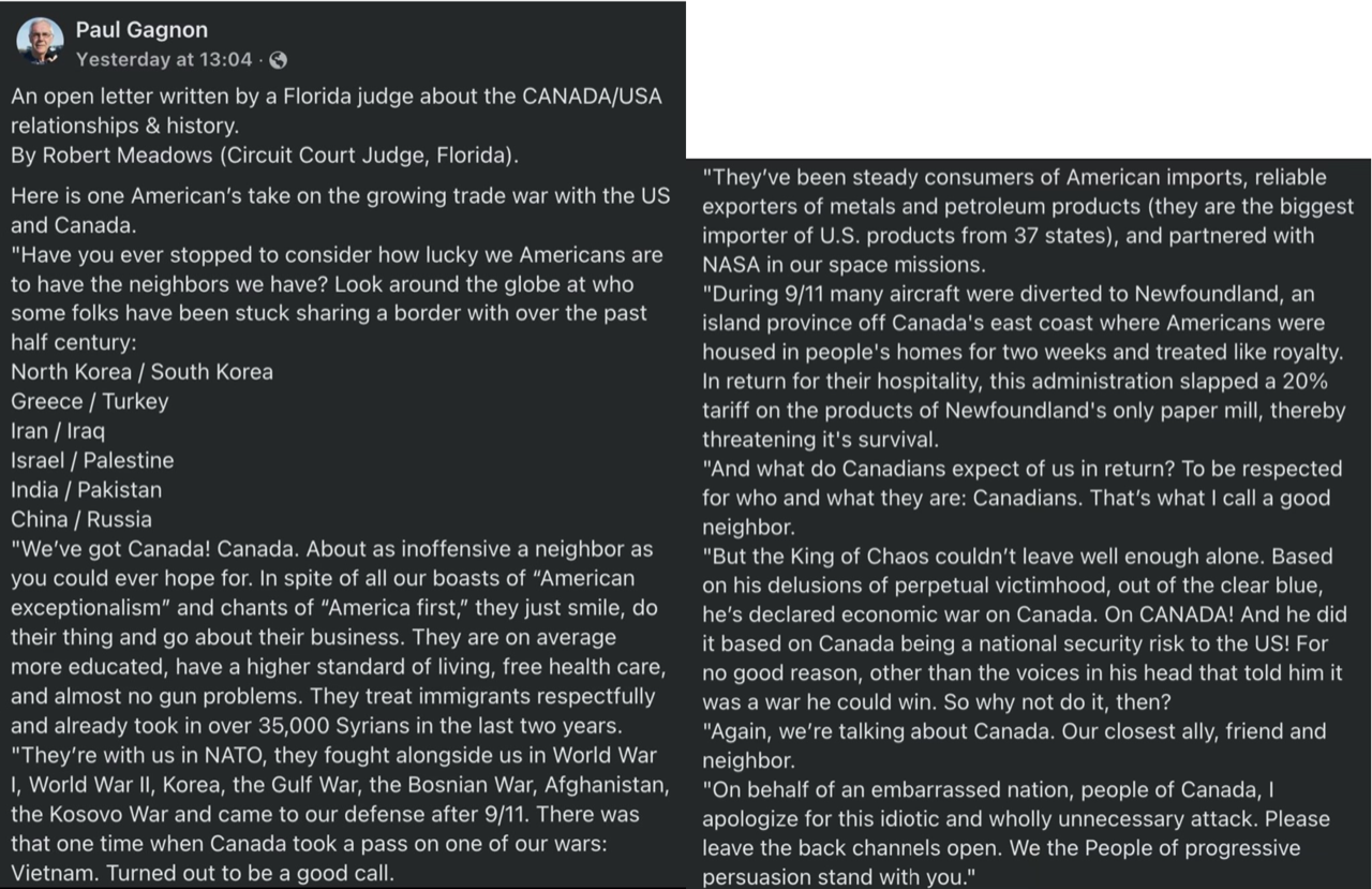 Canadians are loved and respected by some Americans…if noon by the King of Chaos